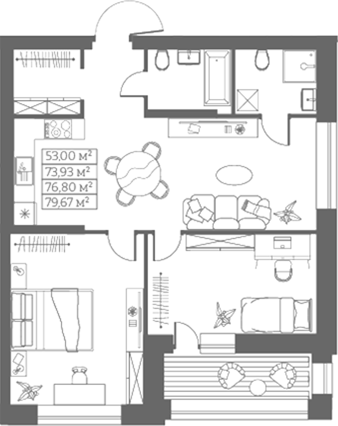 Планировка своб. план. 73.93 м² в ЖК «Собрание»