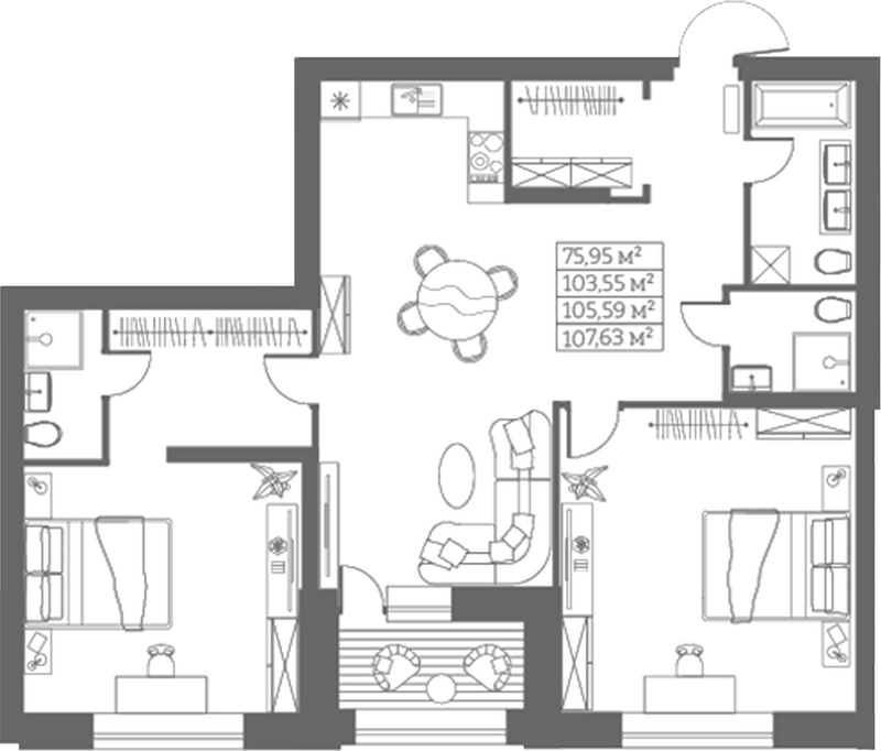 Планировка своб. план. 103.55 м² в ЖК «Собрание»