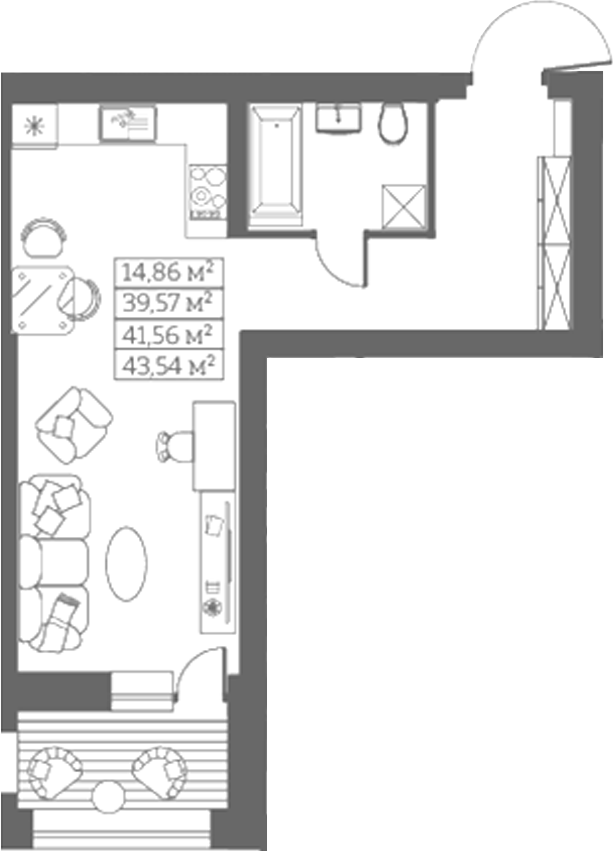 Планировка своб. план. 39.57 м² в ЖК «Собрание»