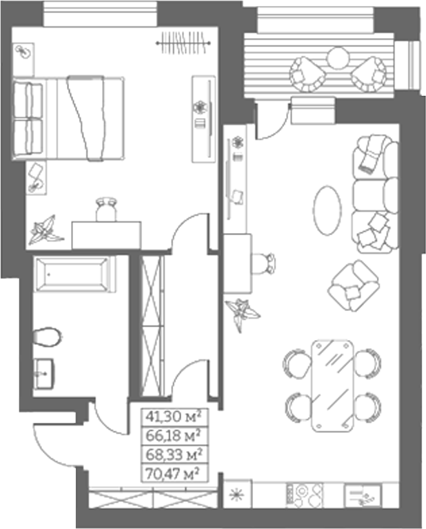 Планировка своб. план. 66.18 м² в ЖК «Собрание»