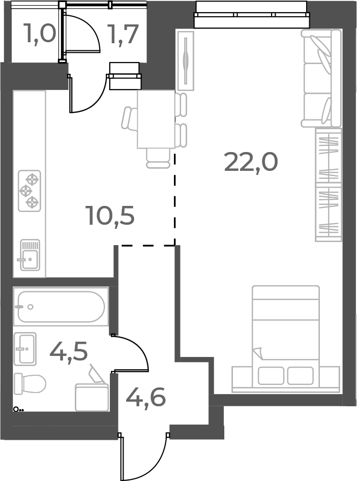 Планировка студии 41.60 м² в ЖК «Нормандия-Неман»
