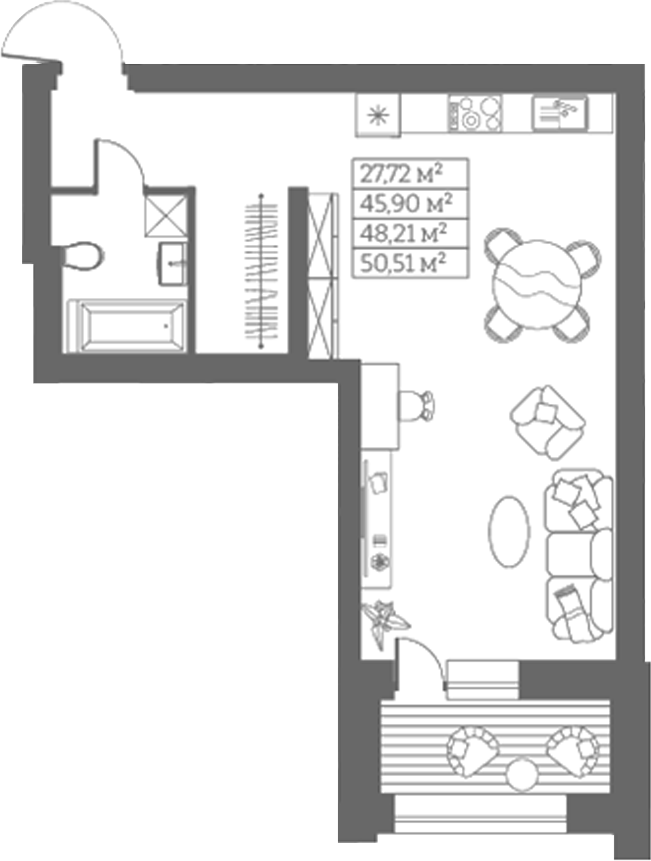 Планировка своб. план. 45.90 м² в ЖК «Собрание»