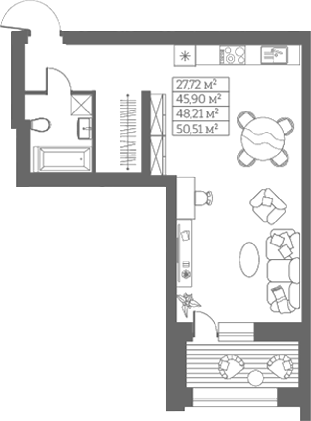 Планировка своб. план. 45.90 м² в ЖК «Собрание»