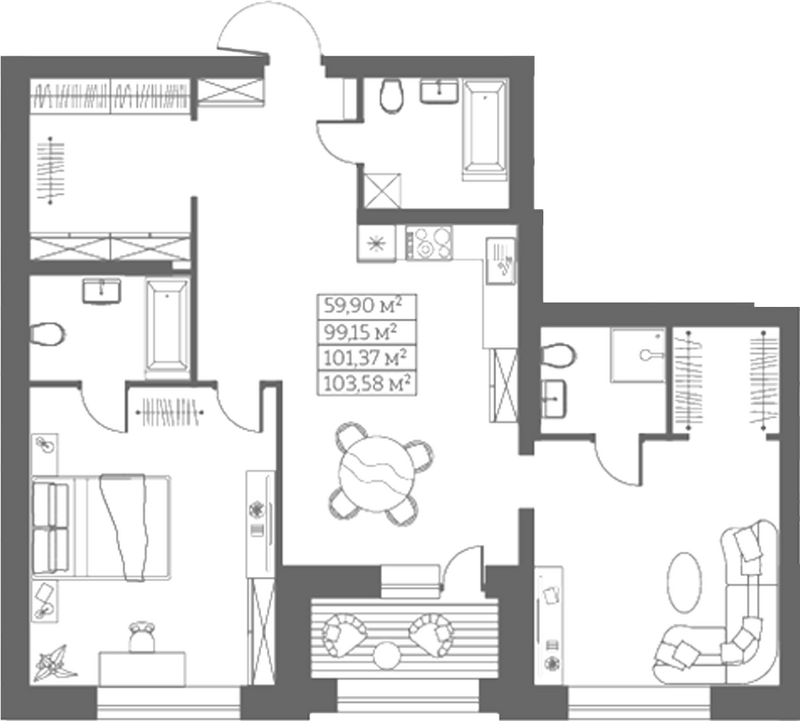 Планировка своб. план. 99.15 м² в ЖК «Собрание»