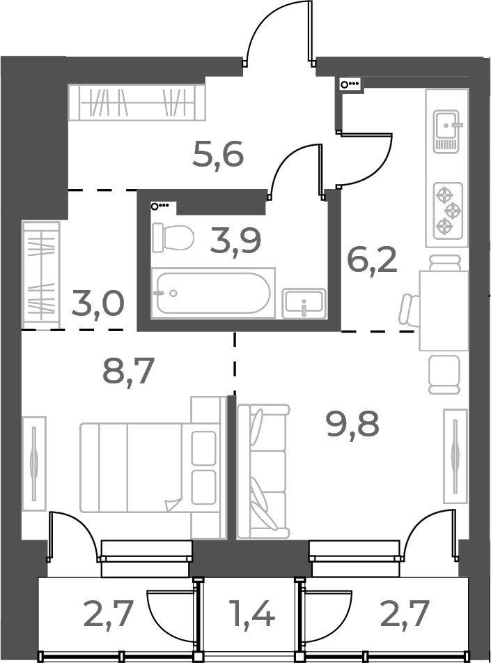 Планировка 2е-к.кв 37.20 м² в ЖК «Нормандия-Неман»