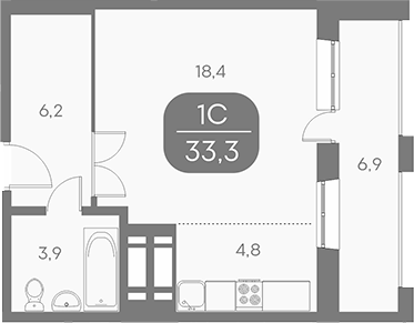 Планировка студии 33.29 м² в ЖК «Аквамарин»