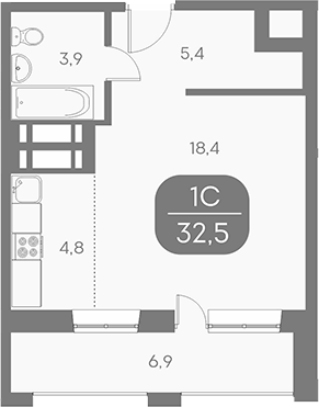 Планировка студии 32.48 м² в ЖК «Аквамарин»