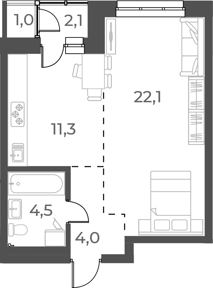 Планировка студии 41.90 м² в ЖК «Нормандия-Неман»