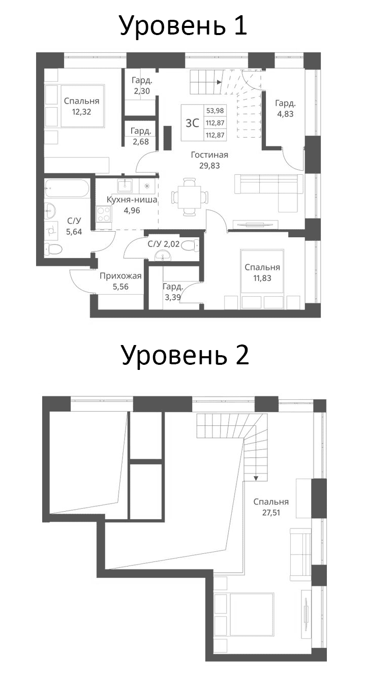 Планировка 3-к.кв 112.87 м² в ЖК «Фора»
