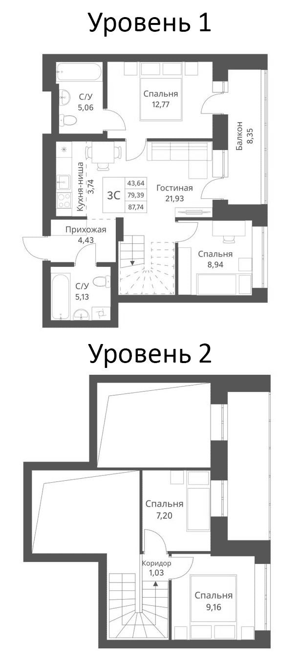 Планировка 4-к.кв 79.39 м² в ЖК «Фора»