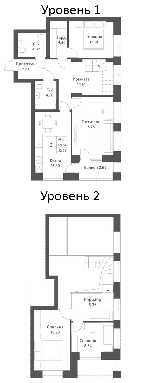 Планировка 5-к.кв 109.54 м² в ЖК «Фора»