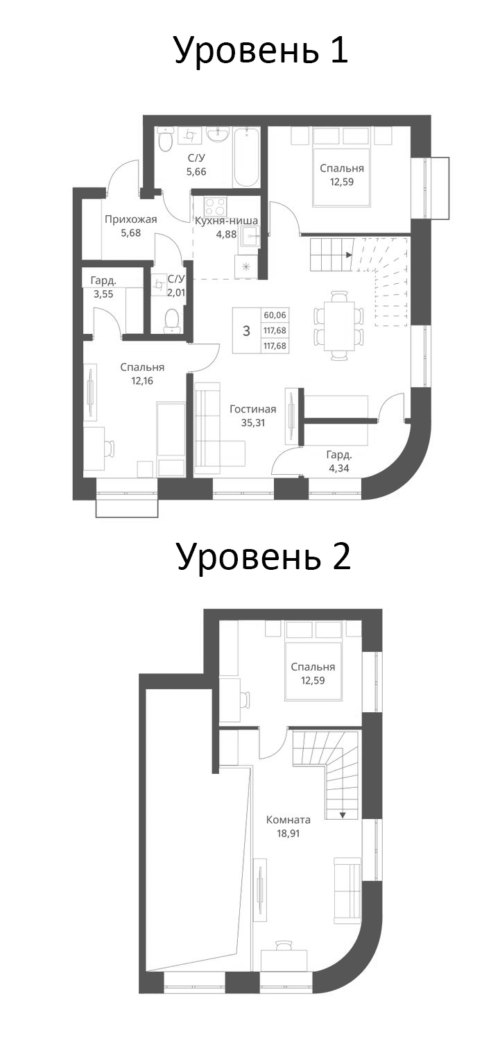 Планировка 4-к.кв 117.68 м² в ЖК «Фора»