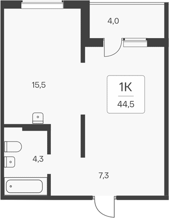 Планировка студии 40.50 м² в ЖК «Эко-квартал на Кедровой»