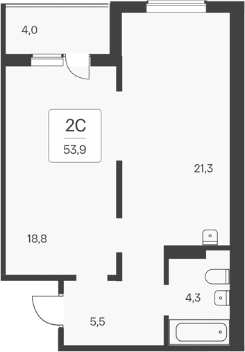 Планировка 2е-к.кв 49.90 м² в ЖК «Эко-квартал на Кедровой»