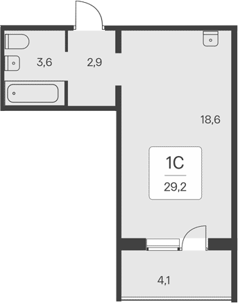 Планировка студии 25.10 м² в ЖК «Эко-квартал на Кедровой»
