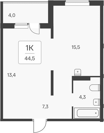 Планировка 2е-к.кв 40.50 м² в ЖК «Эко-квартал на Кедровой»