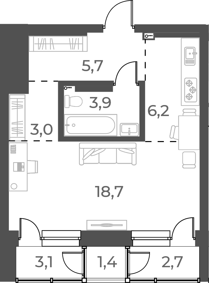 Планировка студии 37.50 м² в ЖК «Нормандия-Неман»
