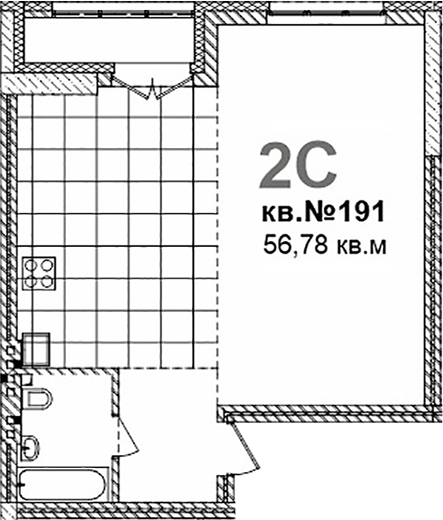 Планировка свободная планировка 56.78 м² в ЖК «Римский квартал»