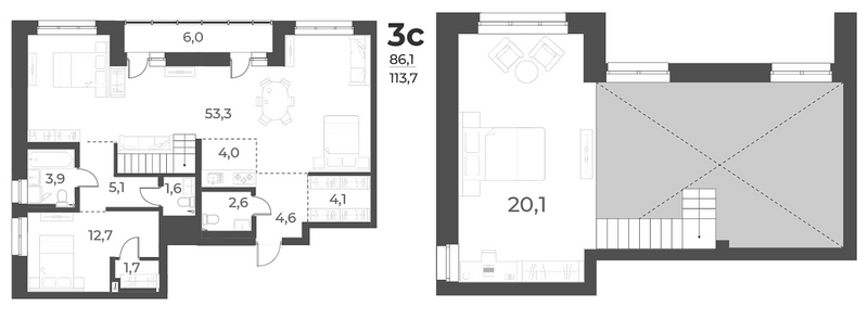 Планировка 3е-к.кв 113.70 м² в ЖК «Нормандия-Неман»