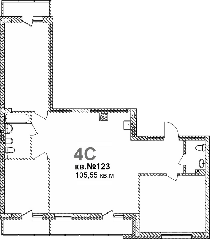 Планировка своб. план. 105.55 м² в ЖК «Римский квартал»