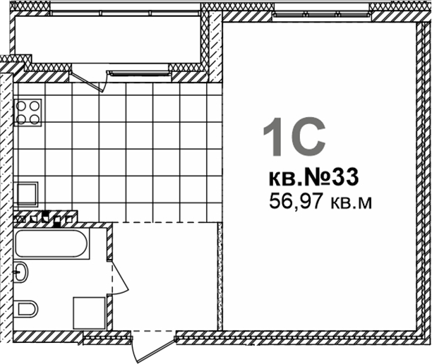Планировка свободная планировка 56.97 м² в ЖК «Римский квартал»