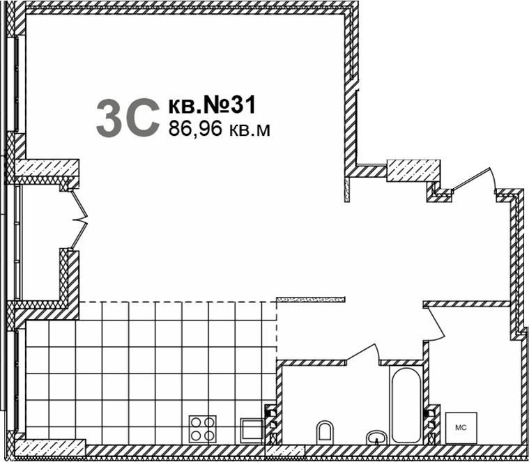 Планировка свободная планировка 86.96 м² в ЖК «Римский квартал»
