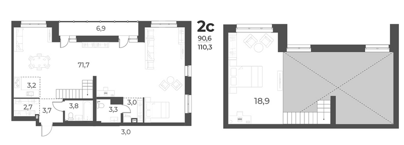 Планировка 2е-к.кв 110.30 м² в ЖК «Нормандия-Неман»