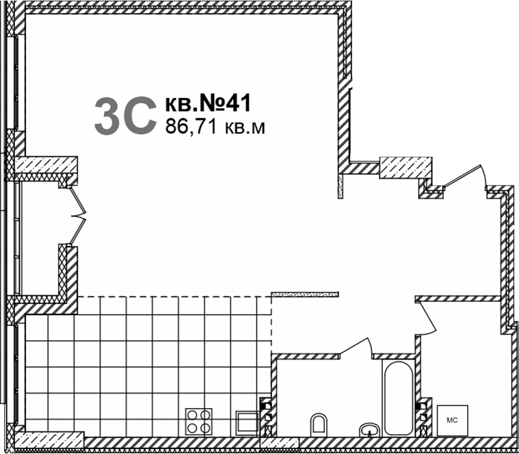 Планировка своб. план. 86.71 м² в ЖК «Римский квартал»