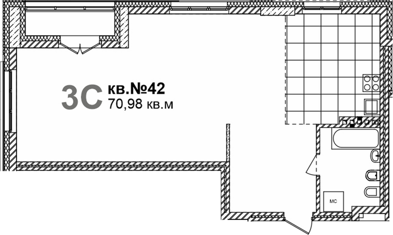 Планировка своб. план. 70.98 м² в ЖК «Римский квартал»