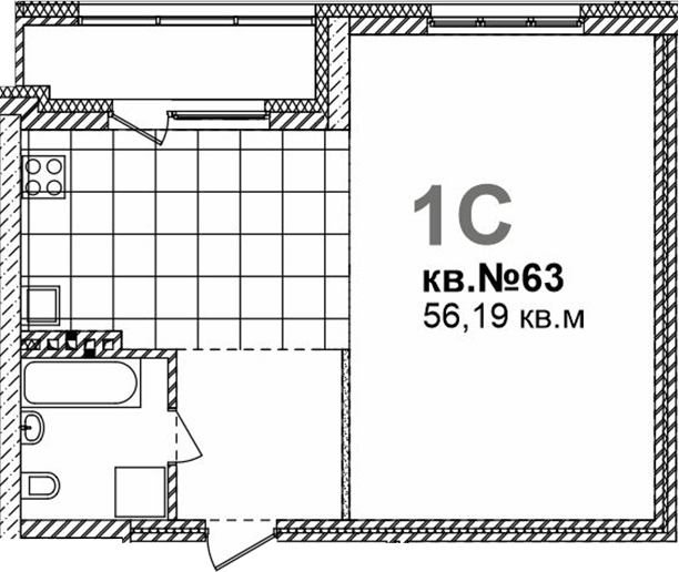 Планировка своб. план. 56.19 м² в ЖК «Римский квартал»