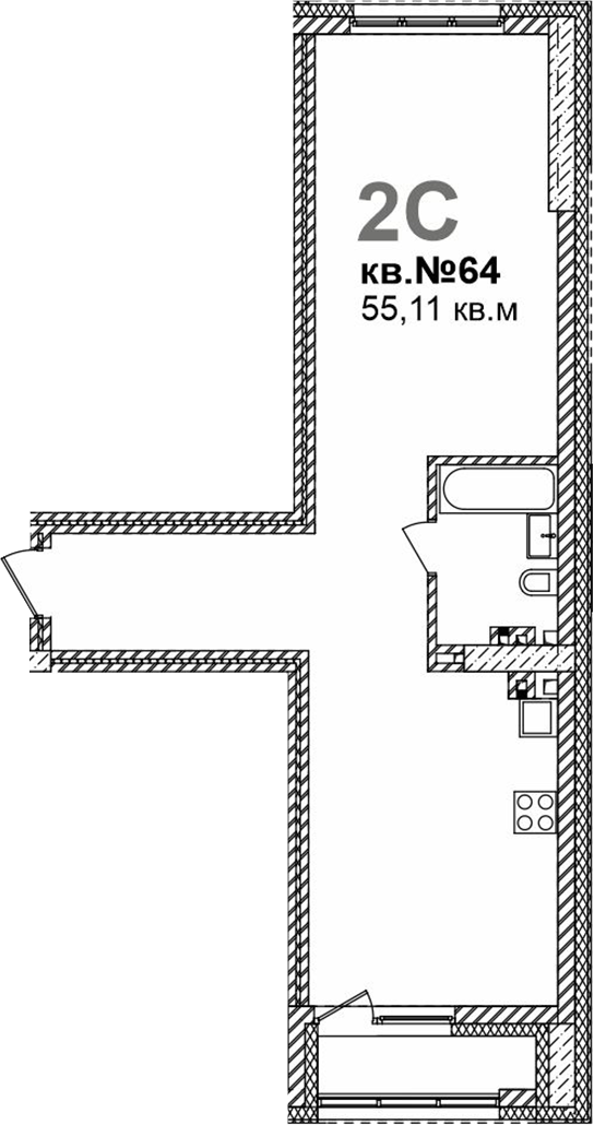 Планировка своб. план. 55.11 м² в ЖК «Римский квартал»
