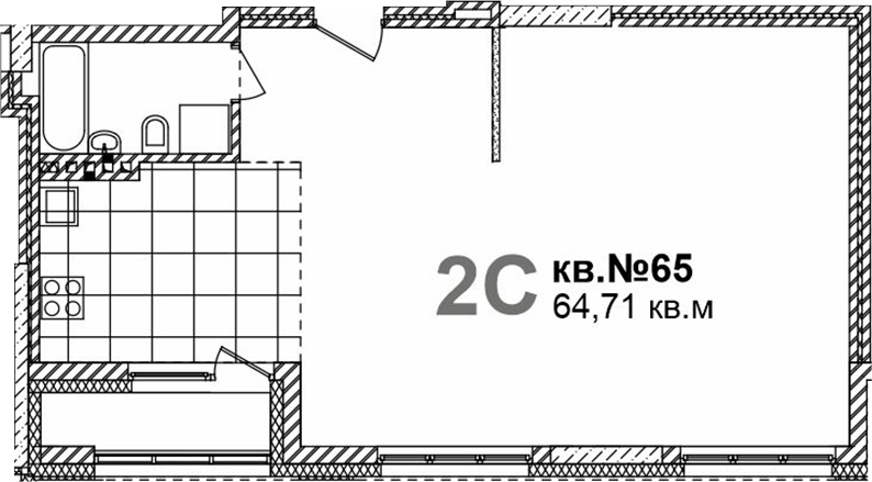 Планировка свободная планировка 64.71 м² в ЖК «Римский квартал»