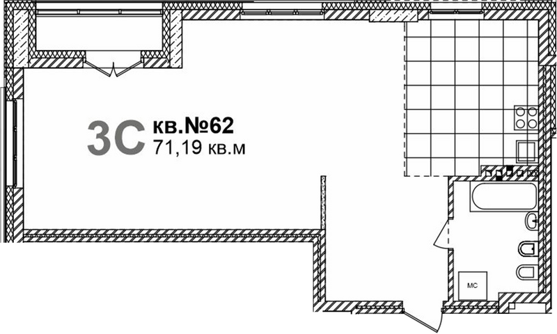 Планировка своб. план. 71.19 м² в ЖК «Римский квартал»
