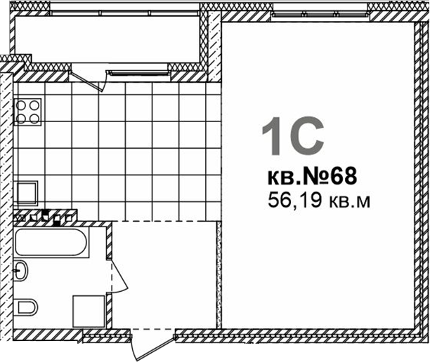 Планировка своб. план. 56.19 м² в ЖК «Римский квартал»