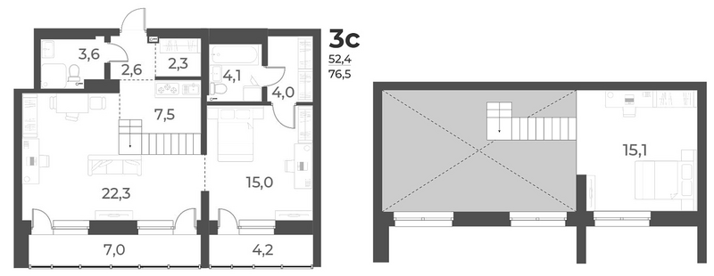 Планировка 3е-к.кв 76.50 м² в ЖК «Нормандия-Неман»