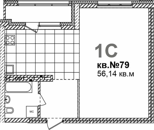 Планировка своб. план. 56.14 м² в ЖК «Римский квартал»