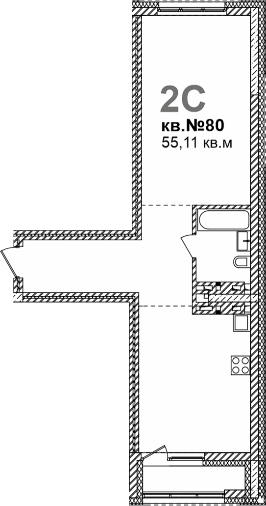 Планировка своб. план. 55.11 м² в ЖК «Римский квартал»