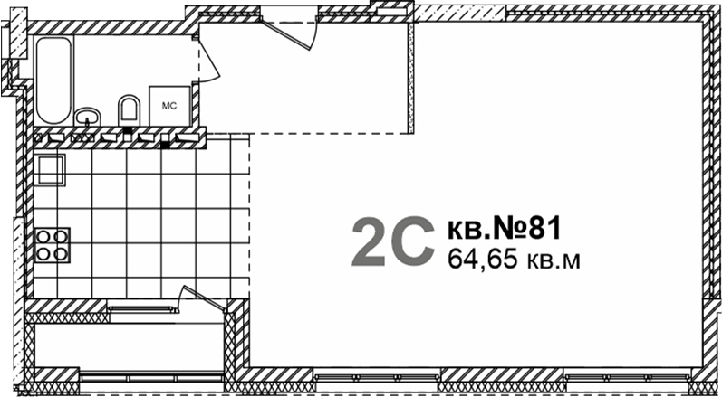 Планировка своб. план. 64.78 м² в ЖК «Римский квартал»