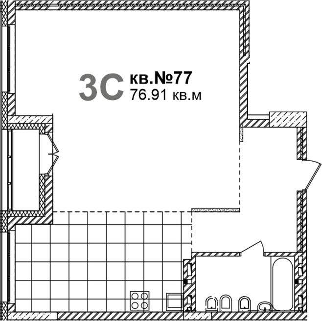 Планировка своб. план. 76.91 м² в ЖК «Римский квартал»