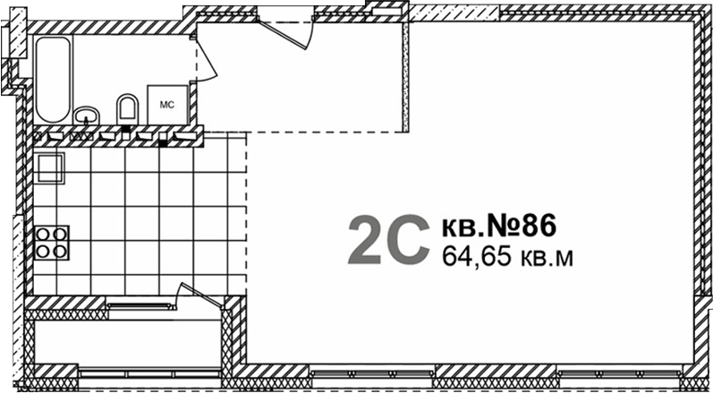 Планировка свободная планировка 64.65 м² в ЖК «Римский квартал»