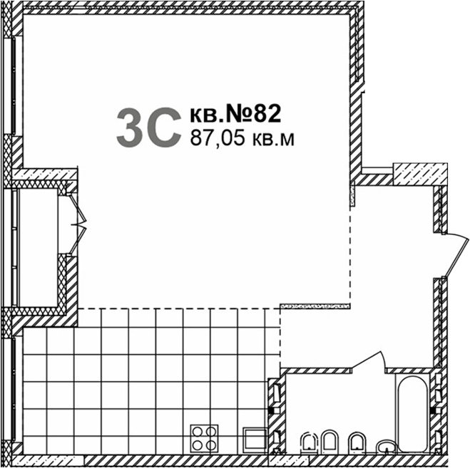 Планировка своб. план. 87.05 м² в ЖК «Римский квартал»