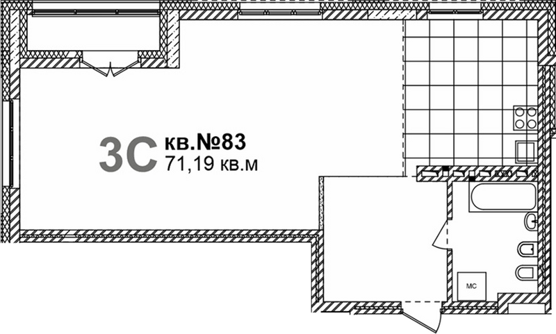 Планировка своб. план. 71.19 м² в ЖК «Римский квартал»