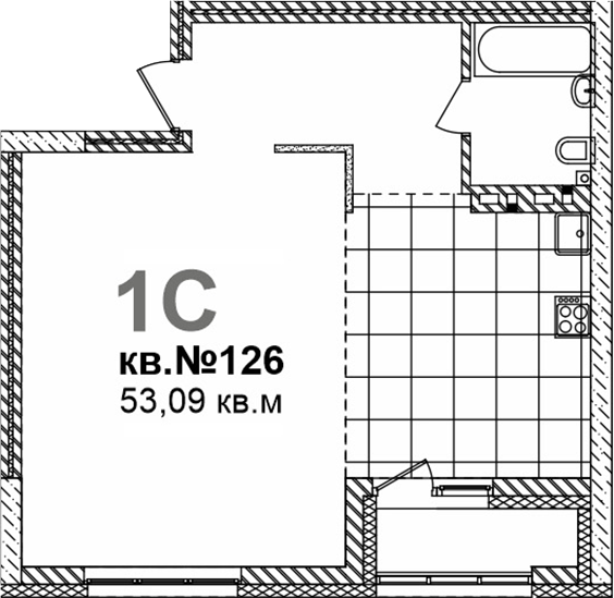 Планировка свободная планировка 53.09 м² в ЖК «Римский квартал»