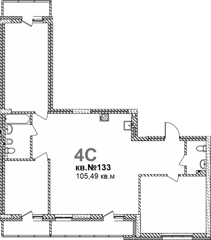Планировка своб. план. 105.49 м² в ЖК «Римский квартал»