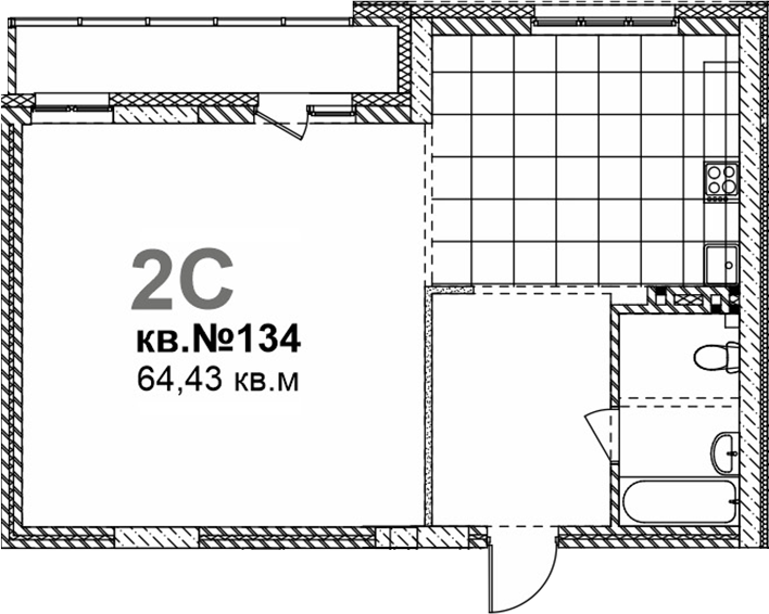 Планировка свободная планировка 64.43 м² в ЖК «Римский квартал»