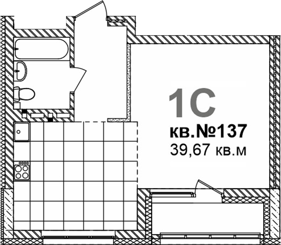 Планировка свободная планировка 39.67 м² в ЖК «Римский квартал»