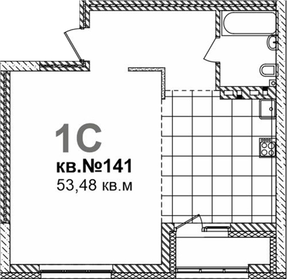 Планировка свободная планировка 53.48 м² в ЖК «Римский квартал»