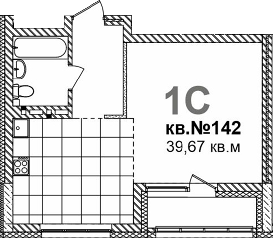 Планировка своб. план. 39.67 м² в ЖК «Римский квартал»