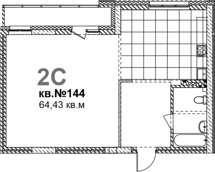 Планировка свободная планировка 64.43 м² в ЖК «Римский квартал»