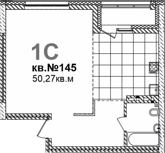 Планировка свободная планировка 50.27 м² в ЖК «Римский квартал»